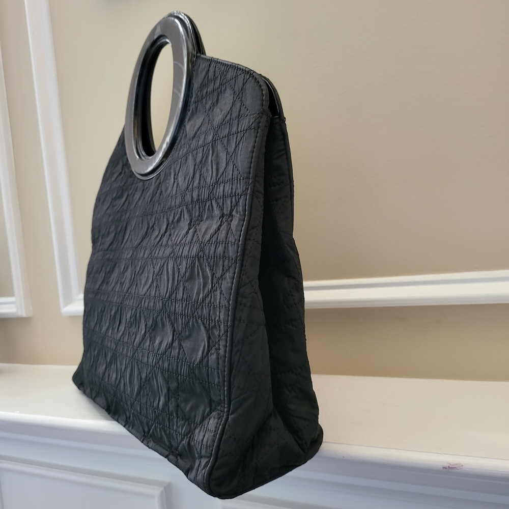 Christian Dior Cannage Tote Hand Bag Quilted Leather Cloth Black...Auth,,w/COA - Picture 2 of 16